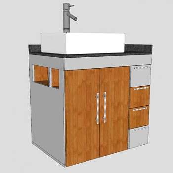 现代单洗手池浴室柜SU模型下载_sketchup草图大师SKP模型