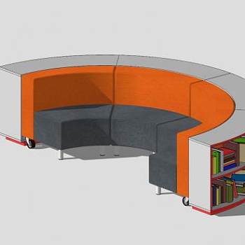 弧形沙发带弧形书架SU模型下载_sketchup草图大师SKP模型