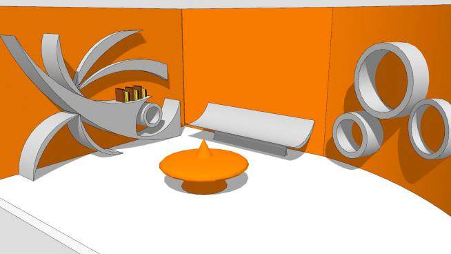 橙色空间之创意造型书架和格子架SU模型下载_sketchup草图大师SKP模型