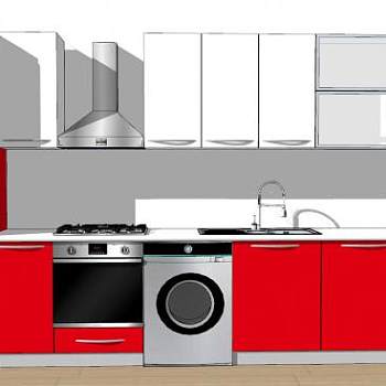 现代简约厨房厨具红色风SU模型下载_sketchup草图大师SKP模型