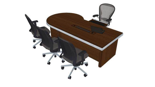 圆滑的办公桌椅SU模型下载_sketchup草图大师SKP模型