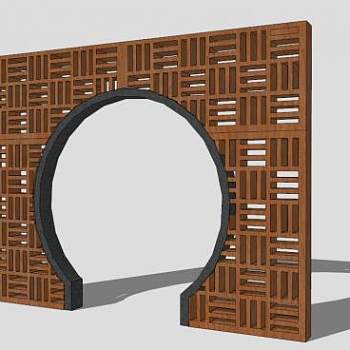 中式木质景墙设计SU模型下载_sketchup草图大师SKP模型
