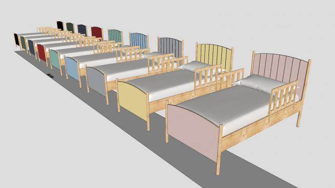 木制单人床床铺家具SU模型下载_sketchup草图大师SKP模型