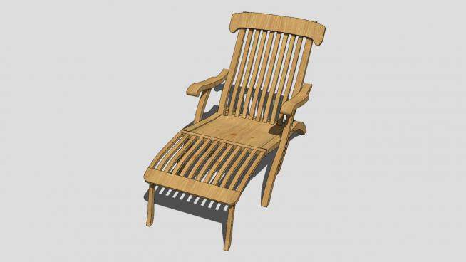 中式现代木质单人躺椅SU模型下载_sketchup草图大师SKP模型