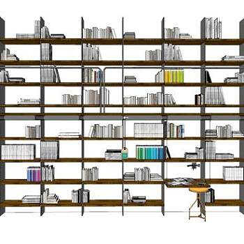 双层书架书柜带爬梯SU模型下载_sketchup草图大师SKP模型