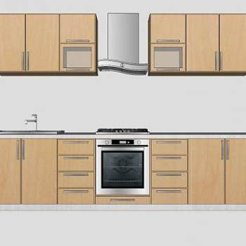 现代木质风橱柜厨房设施SU模型下载_sketchup草图大师SKP模型