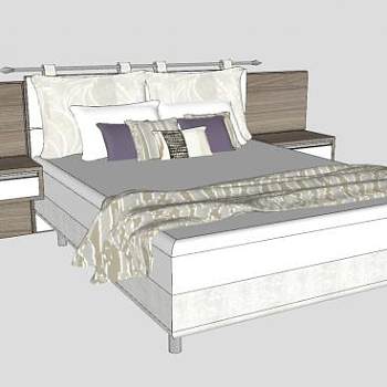 室内双人床床铺家具SU模型下载_sketchup草图大师SKP模型