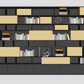 长形的书柜书架装饰柜架SU模型下载_sketchup草图大师SKP模型