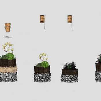 瓶子内的盆栽花瓶装饰陈设摆件SU模型下载_sketchup草图大师SKP模型