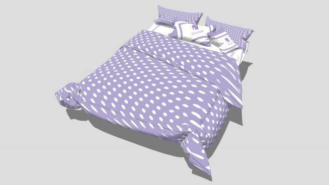 现代北欧风浅紫色双人床SU模型下载_sketchup草图大师SKP模型
