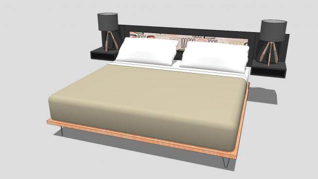 北欧风情卧室双人床SU模型下载_sketchup草图大师SKP模型