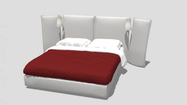 现代北欧卧室双人床SU模型下载_sketchup草图大师SKP模型