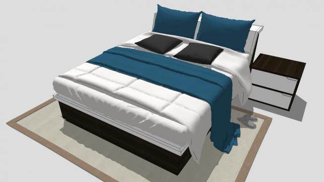 简约北欧双人床和床头柜SU模型下载_sketchup草图大师SKP模型