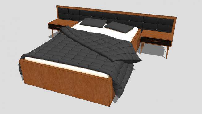 现代北欧风实木双人床和床头柜SU模型下载_sketchup草图大师SKP模型