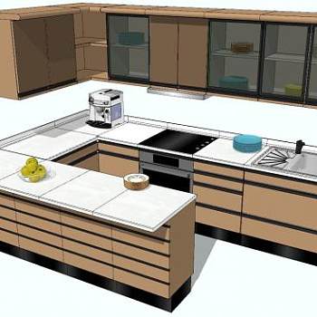 现代壁橱厨房橱柜包含了厨具SU模型下载_sketchup草图大师SKP模型