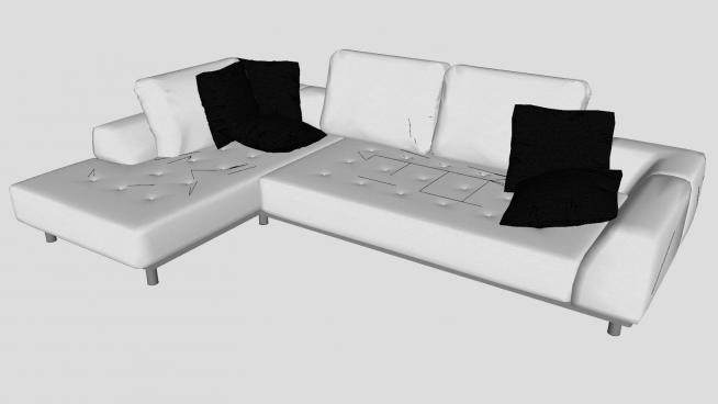 现代软软地L型沙发还带抱枕SU模型下载_sketchup草图大师SKP模型
