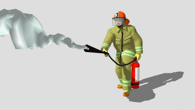 拿着灭火器的消防员SU模型下载_sketchup草图大师SKP模型