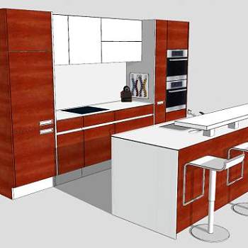 现代厨房壁柜吧台座椅SU模型下载_sketchup草图大师SKP模型