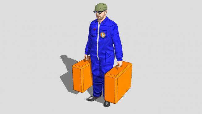 一个提箱的男旅客SU模型下载_sketchup草图大师SKP模型