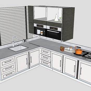 欧式L型厨房橱柜SU模型下载_sketchup草图大师SKP模型