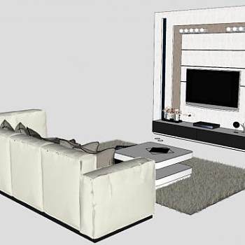 欧式客厅沙发电视柜装饰SU模型下载_sketchup草图大师SKP模型