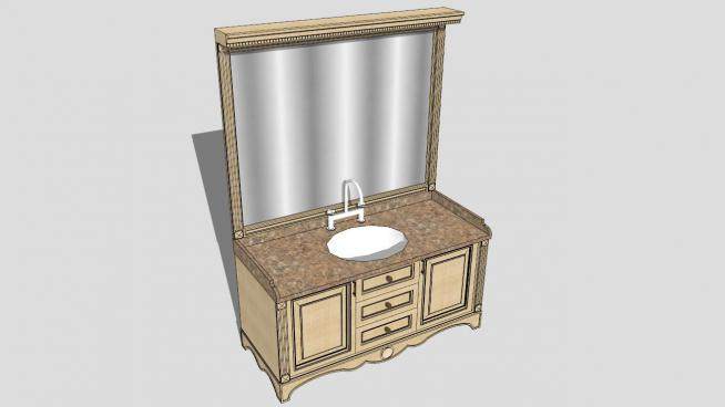 木质浴室柜镜子洗脸台SU模型下载_sketchup草图大师SKP模型