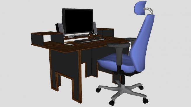 木制台式电脑桌椅SU模型下载_sketchup草图大师SKP模型