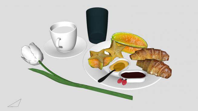 西式食物咖啡和白玫瑰SU模型下载_sketchup草图大师SKP模型