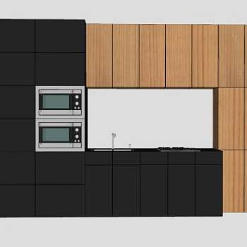 黑色系厨房木制橱柜SU模型下载_sketchup草图大师SKP模型