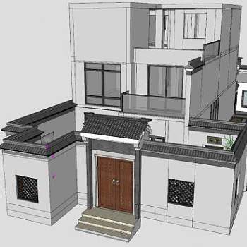 中式别院庭院建筑SU模型SU模型下载_sketchup草图大师SKP模型