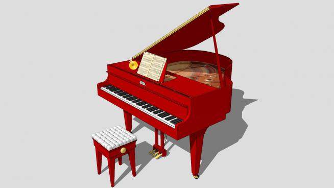 红色的三角钢琴SU模型下载_sketchup草图大师SKP模型