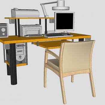 电脑桌打印机台灯SU模型下载_sketchup草图大师SKP模型