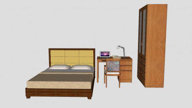 房间卧室家具床铺衣柜书桌SU模型下载_sketchup草图大师SKP模型