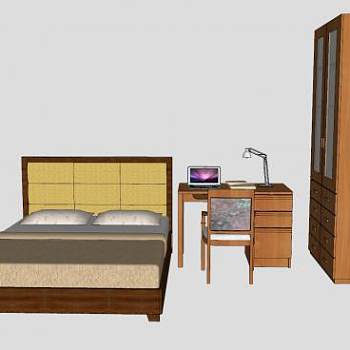 房间卧室家具床铺衣柜书桌SU模型下载_sketchup草图大师SKP模型