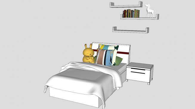 儿童床铺和摆件置物架SU模型下载_sketchup草图大师SKP模型