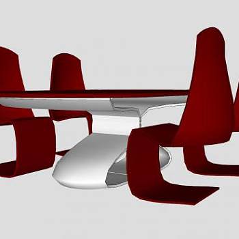 红色创意桌椅餐桌椅SU模型下载_sketchup草图大师SKP模型