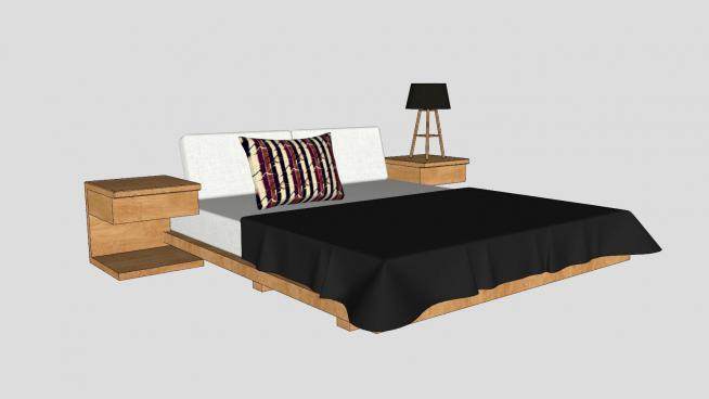现代木板床床铺家具SU模型下载_sketchup草图大师SKP模型