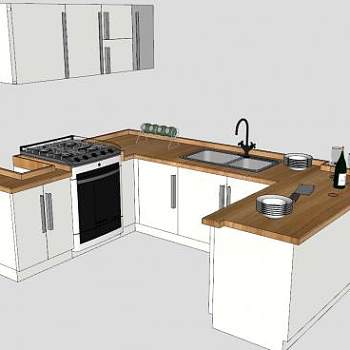 凹形厨房橱柜SU模型下载_sketchup草图大师SKP模型