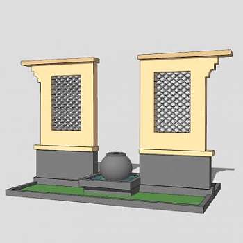 户外水池景墙SU模型下载_sketchup草图大师SKP模型