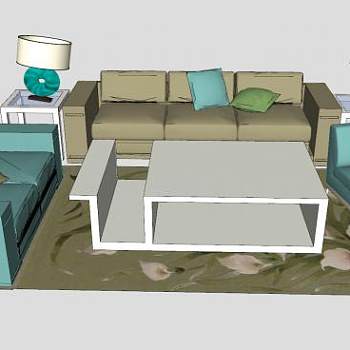 欧简风格茶几沙发家具组合SU模型下载_sketchup草图大师SKP模型