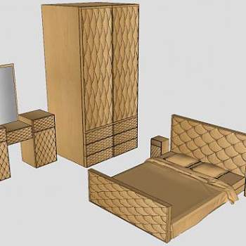 欧式卧室家具床铺SU模型下载_sketchup草图大师SKP模型