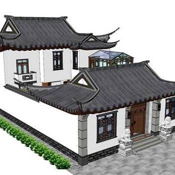 中式合院建筑SU模型下载_sketchup草图大师SKP模型