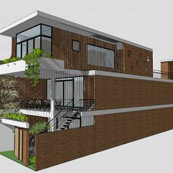 现代集装箱风格别墅住宅SU模型下载_sketchup草图大师SKP模型