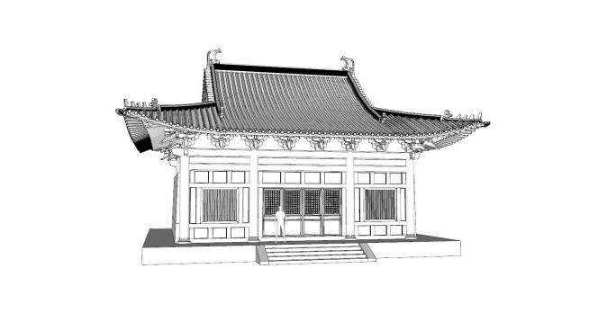 中式斗拱建筑厅堂SU模型下载_sketchup草图大师SKP模型
