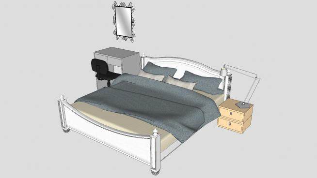 欧式床铺床头柜和梳妆台SU模型下载_sketchup草图大师SKP模型