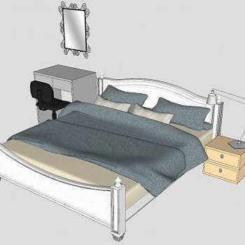 欧式床铺床头柜和梳妆台SU模型下载_sketchup草图大师SKP模型