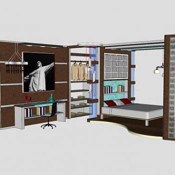 欧式卧室桌子衣柜吊灯SU模型下载_sketchup草图大师SKP模型
