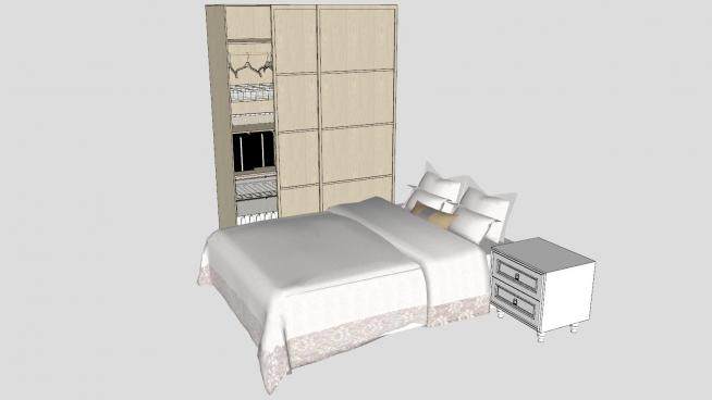 卧室双人床和木质衣柜家具SU模型下载_sketchup草图大师SKP模型