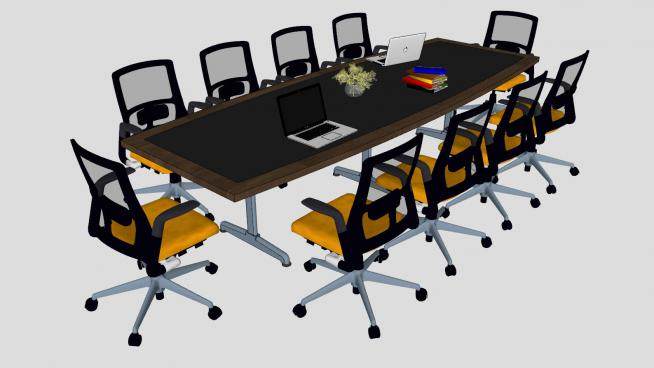 10人会议桌椅旋转椅SU模型下载_sketchup草图大师SKP模型