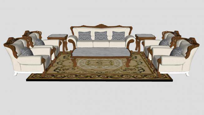 欧式沙发茶几地毯家具SU模型下载_sketchup草图大师SKP模型